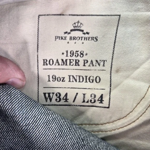 Pike Brothers Jeans Mens Selvedge Blue Roamer Whiskers Honeycomb Fits 36x27 - Picture 8 of 16